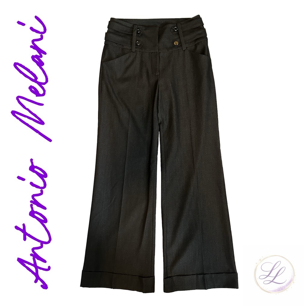 ANTONIO MELANI Stylish Charcoal Gray Wide-Leg High Waist Trouser Pants Size 4